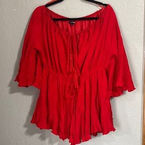 Off the shoulder red romper never worn